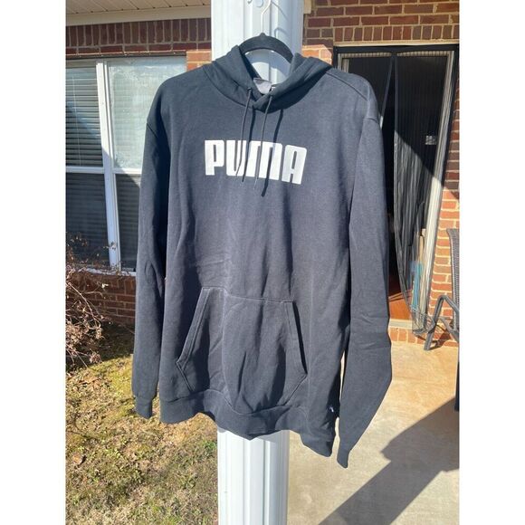 Puma Men's Pullover Hoodie Size 2XL Black Fleece Cotton Logo Front Pockets - Picture 1 of 7